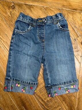 Vintage Gymboree Cherry Baby embroidered Cuffed Denim Capri Pants 18-24 Months